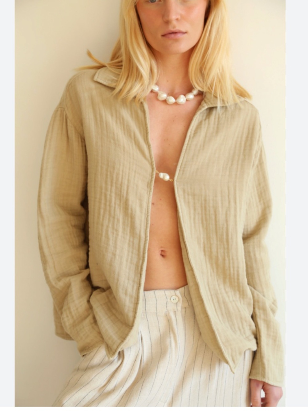 DONNI. Women's Bubble Baroque Pearl Shirt